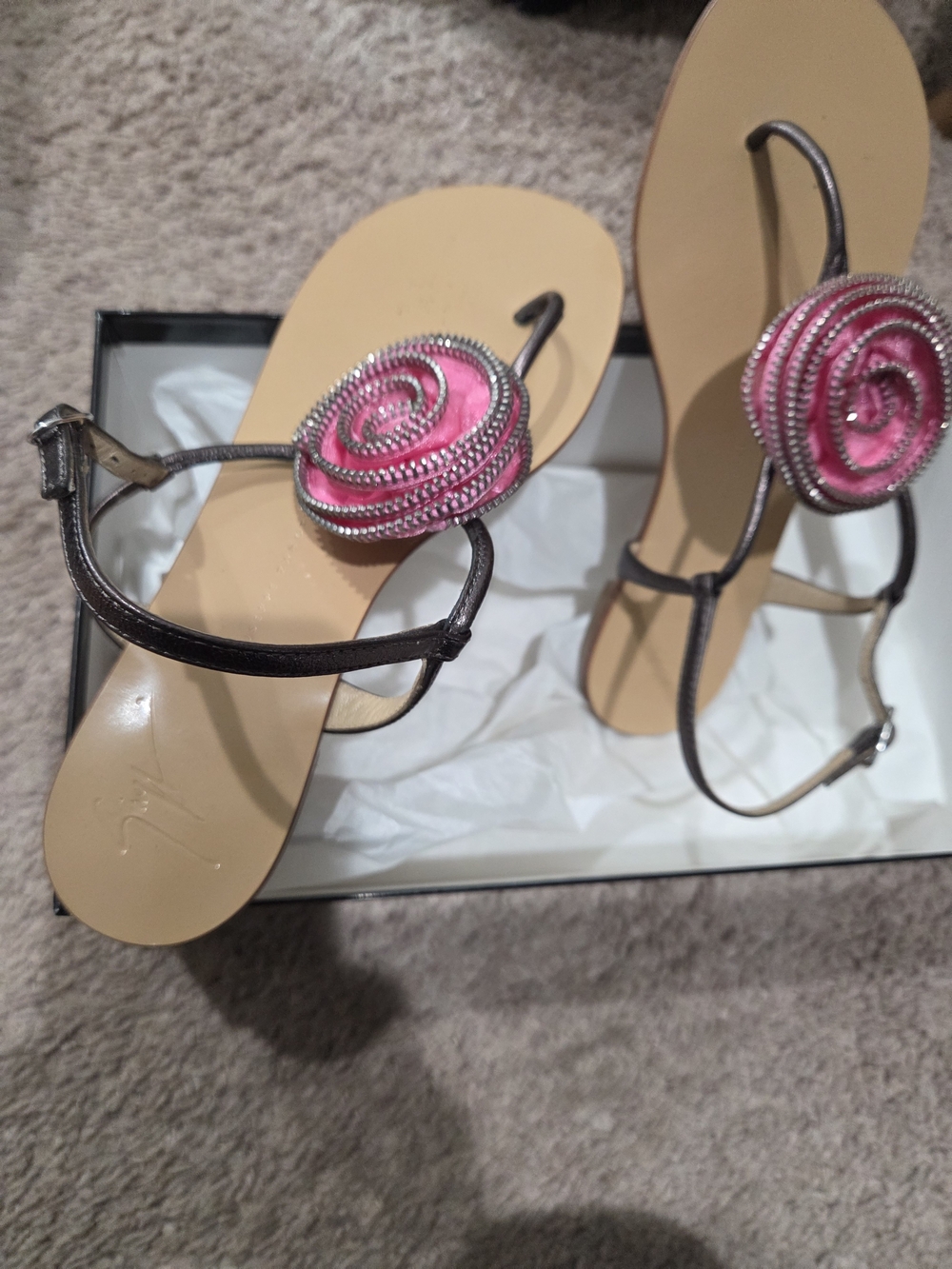 Giuseppe Zanotti Metallic Strap Sandals with Pink Rosette - Picture 3 of 7